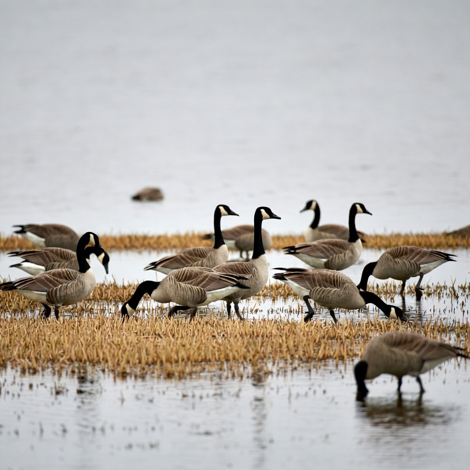 Canada Geese Foraging in Shallow Water Canada Geese Foraging in Shallow Water