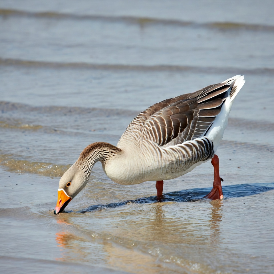 Goose drinking shallow water Goose drinking shallow water
