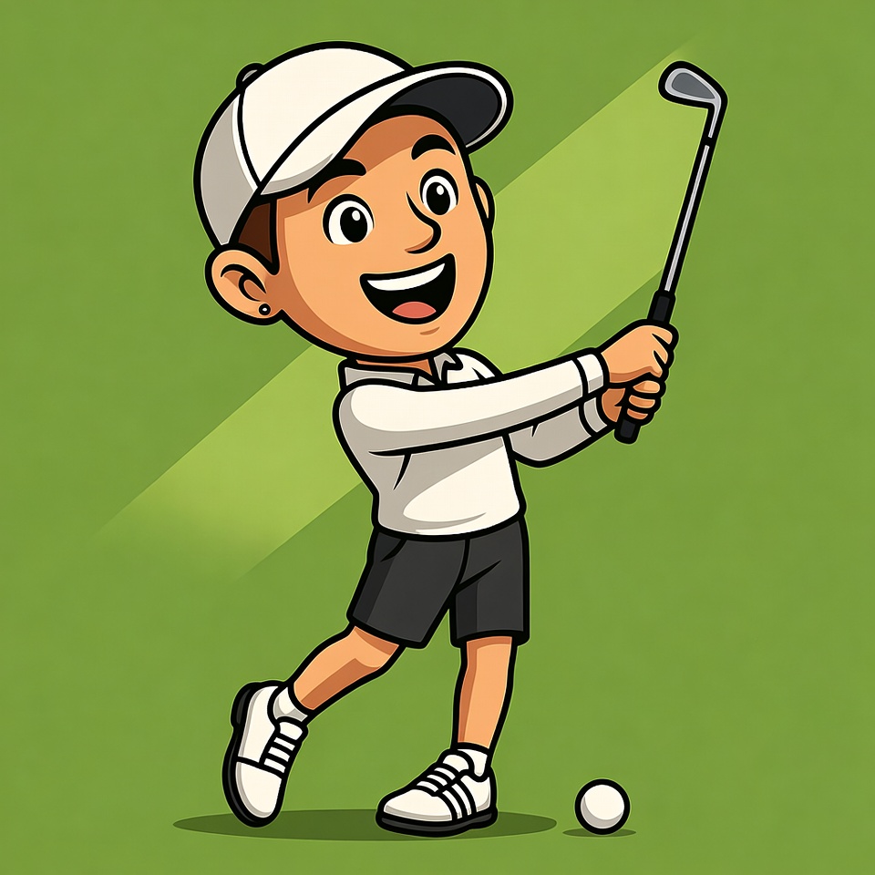 Cartoon boy swinging golf club Cartoon boy swinging golf club