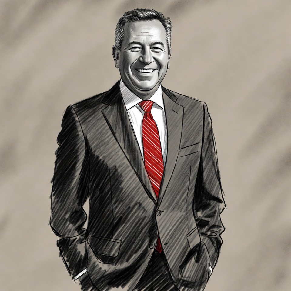 Smiling man in suit with red tie Smiling man in suit with red tie