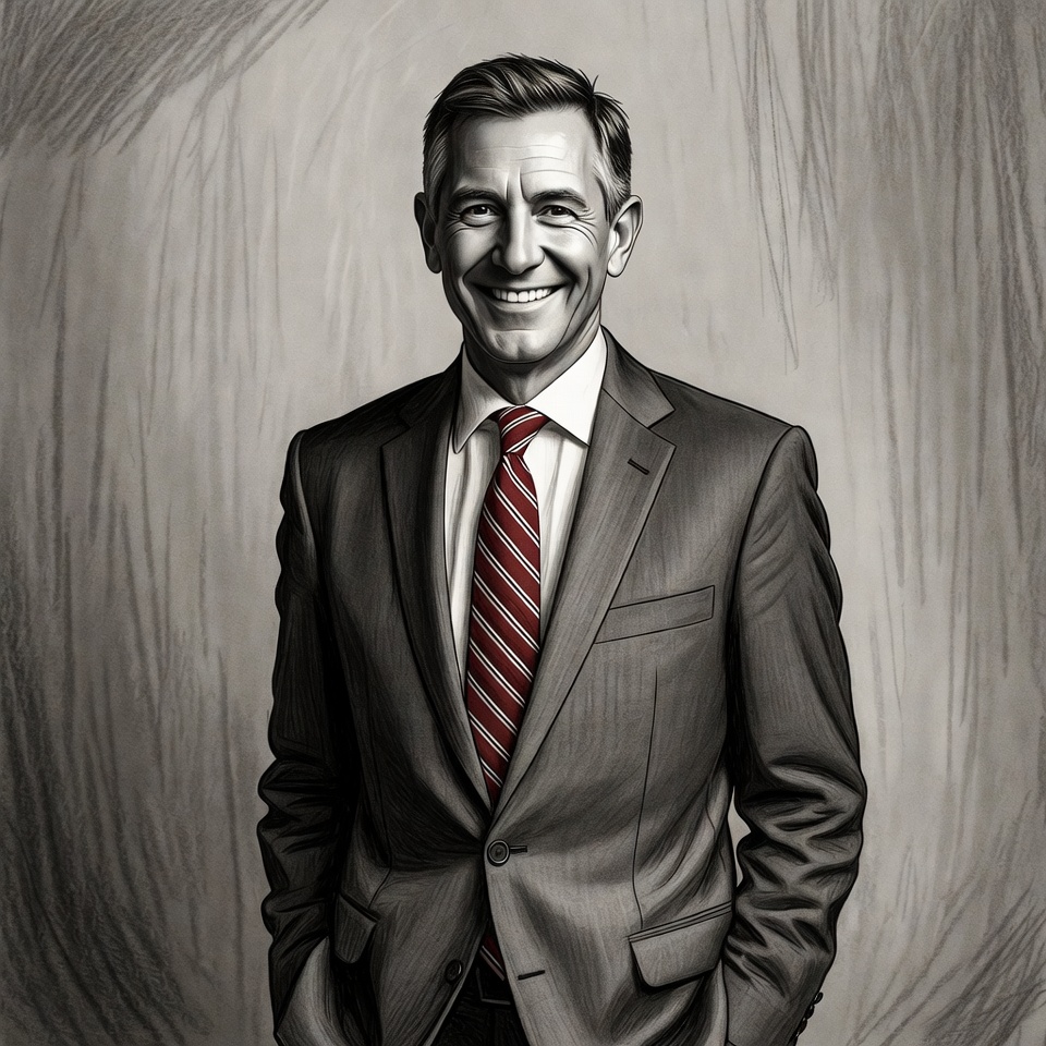 Smiling man in suit and red tie Smiling man in suit and red tie