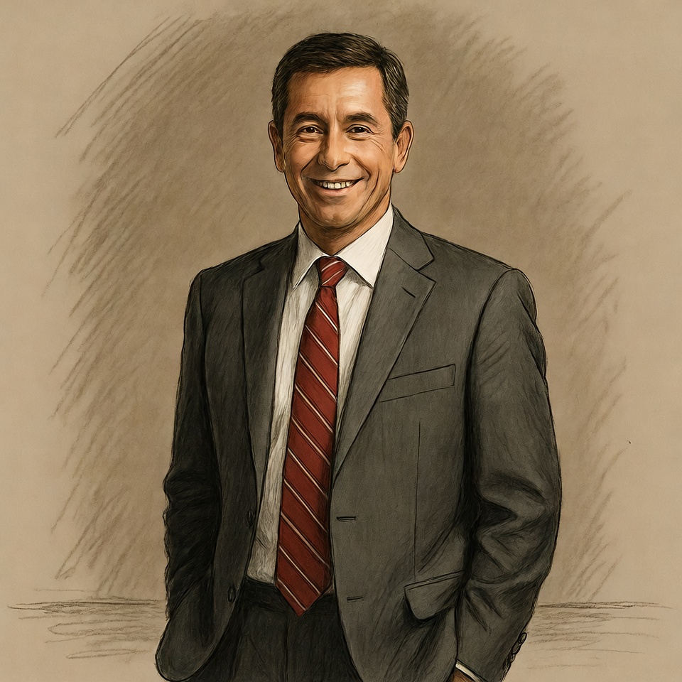 Smiling man in gray suit and red tie Smiling man in gray suit and red tie