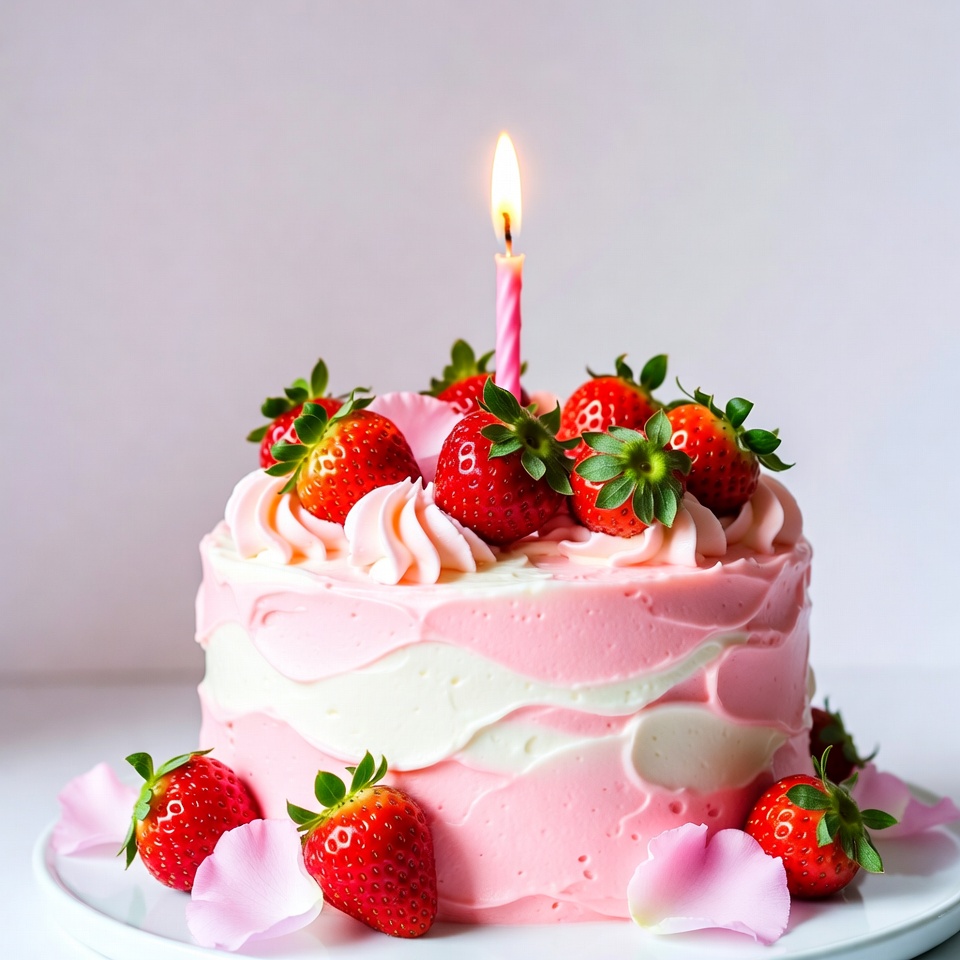 Strawberry Birthday Cake with Candle Strawberry Birthday Cake with Candle