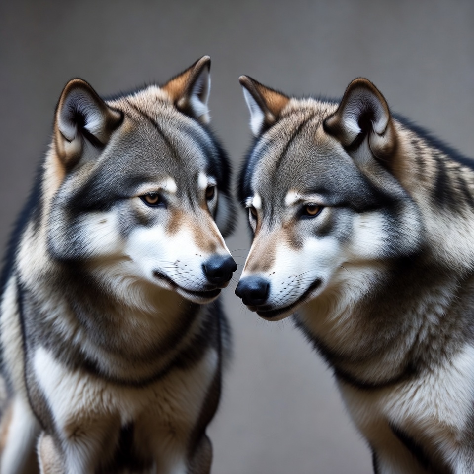 Two wolves facing each other Two wolves facing each other
