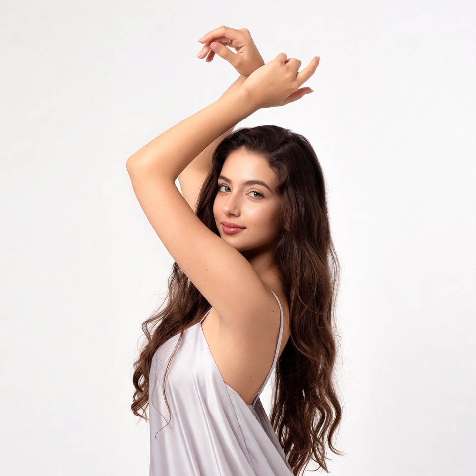 Woman posing with arms raised Woman posing with arms raised