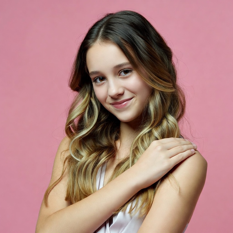 Teen girl smiling on pink background Teen girl smiling on pink background
