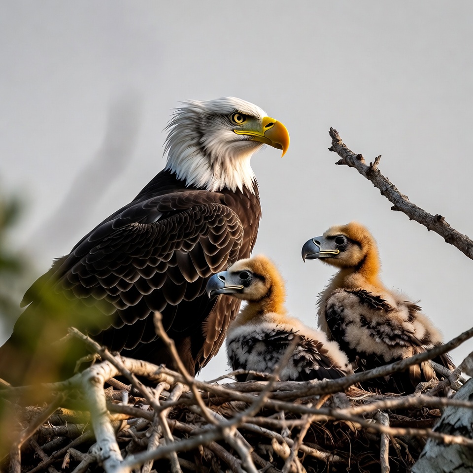 Bald Eagle with Chicks in Nest Bald Eagle with Chicks in Nest