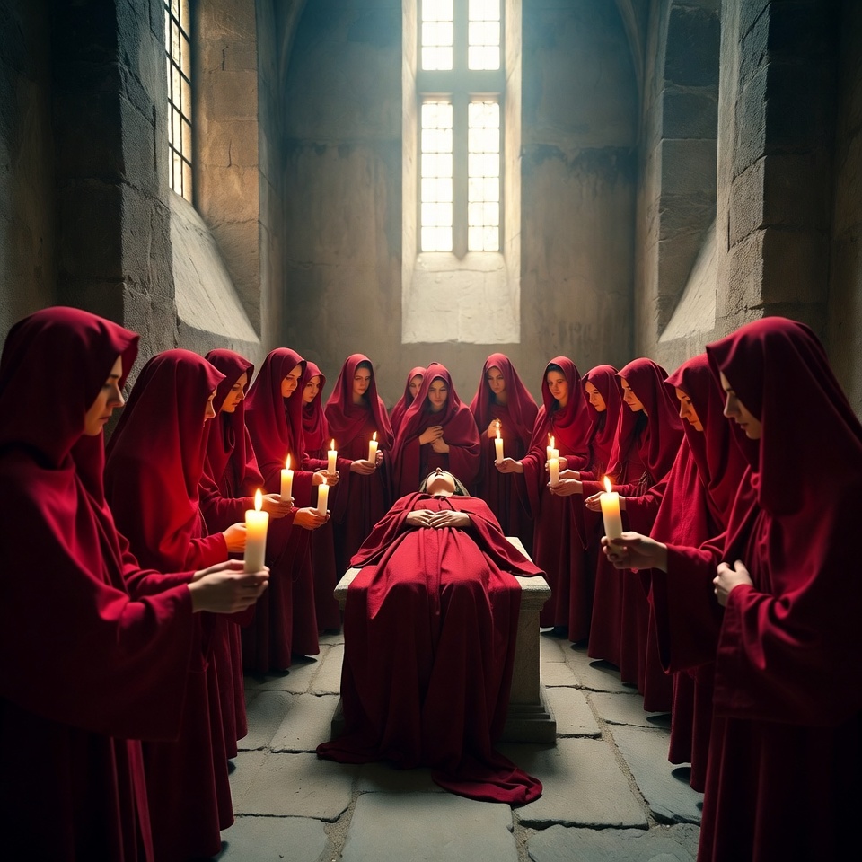 Nuns Holding Candles Around Body Nuns Holding Candles Around Body