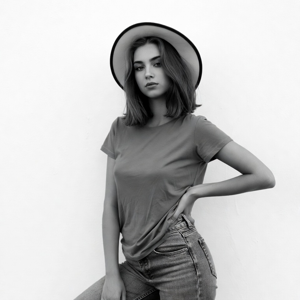 Young woman in wide-brim hat Young woman in wide-brim hat