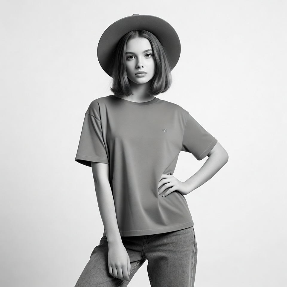 Young woman in hat and t-shirt Young woman in hat and t-shirt