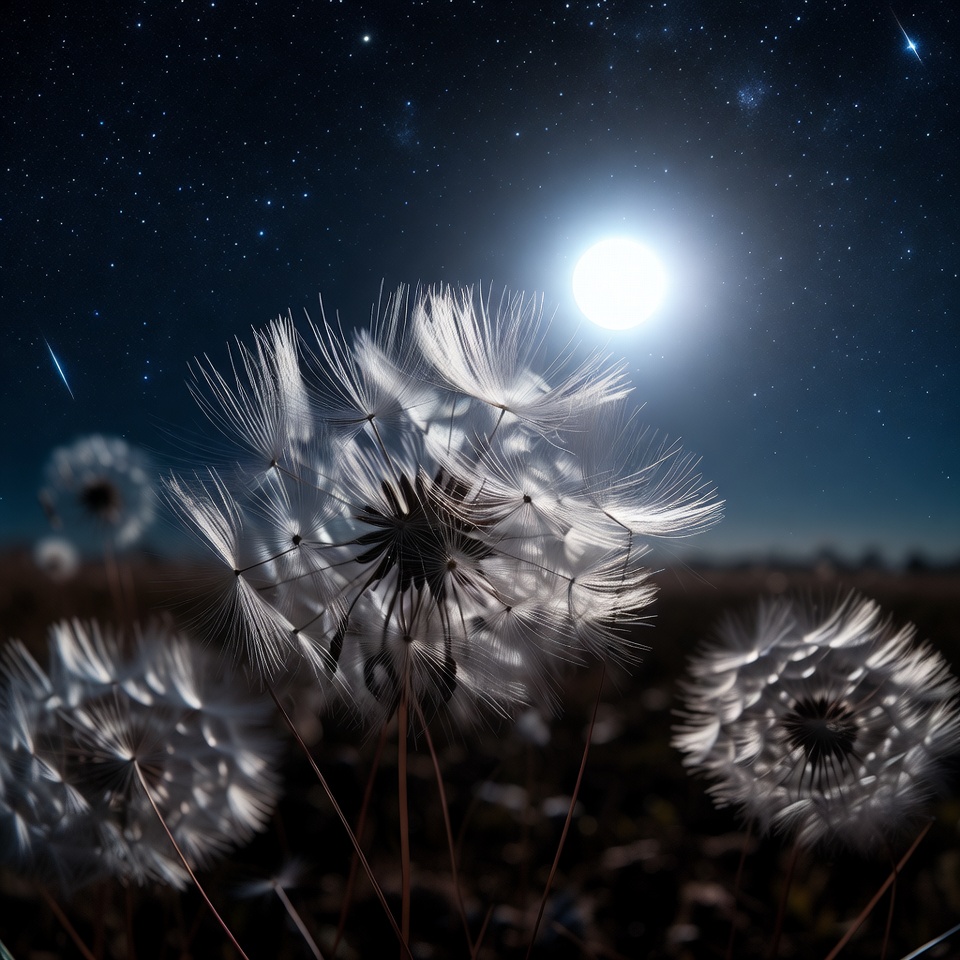 Dandelions under starry night sky Dandelions under starry night sky