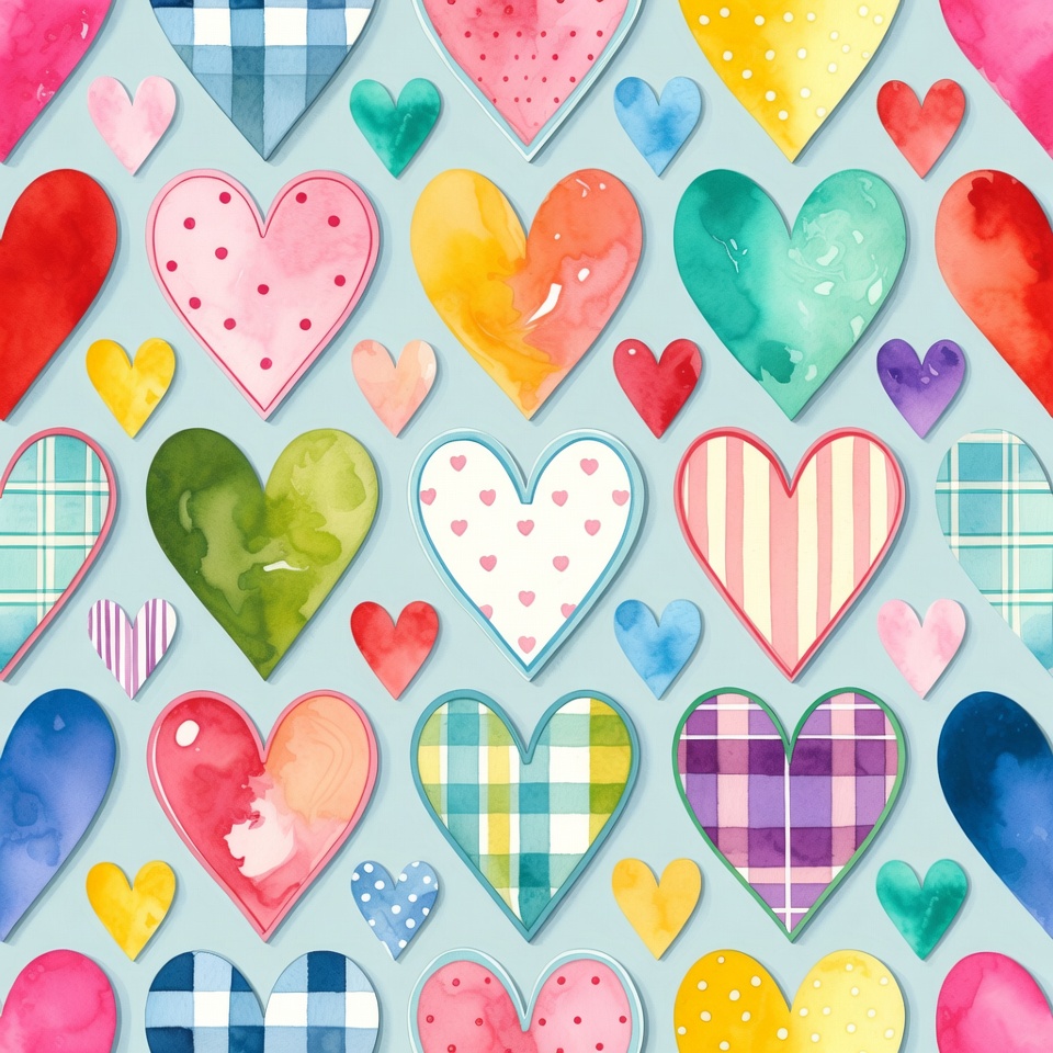 Colorful Watercolor Hearts Pattern Colorful Watercolor Hearts Pattern