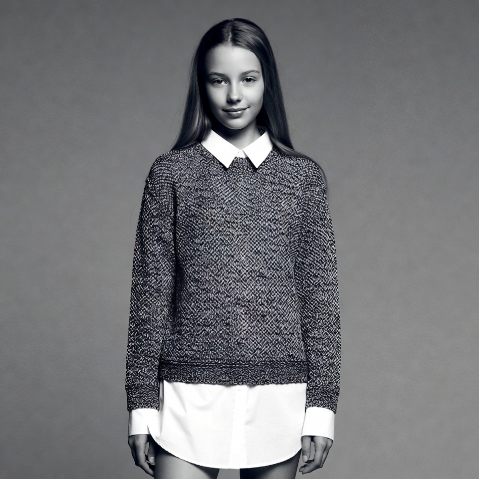 Teen girl in sweater and collared shirt Teen girl in sweater and collared shirt