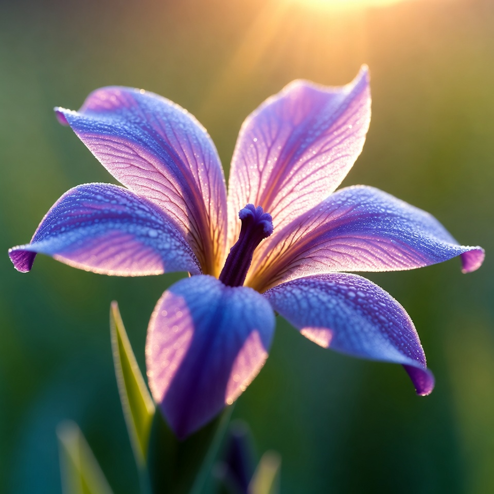 Purple Iris Flower with Dewdrops Purple Iris Flower with Dewdrops