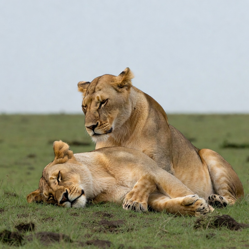 Two lions resting on grass Two lions resting on grass