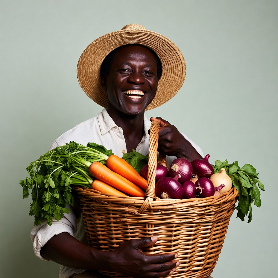 African man holding basket of vegetables African man holding basket of vegetables