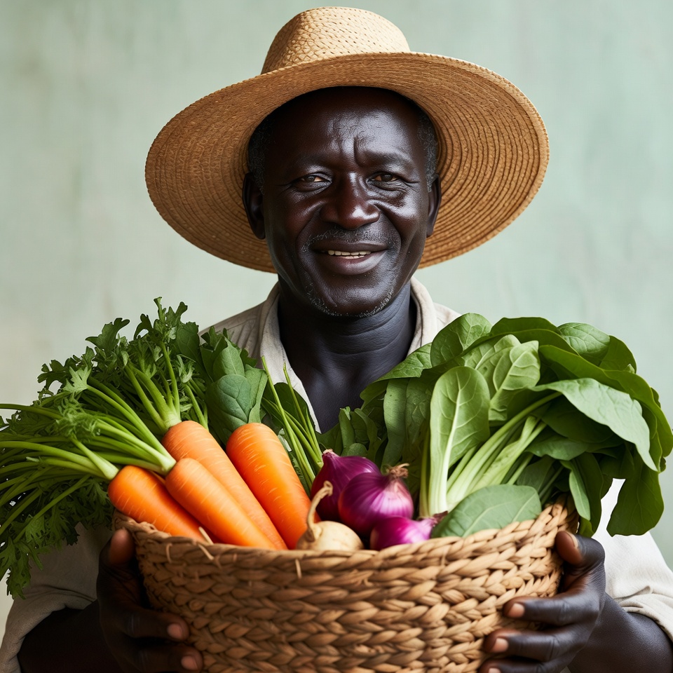African farmer holding fresh vegetables African farmer holding fresh vegetables