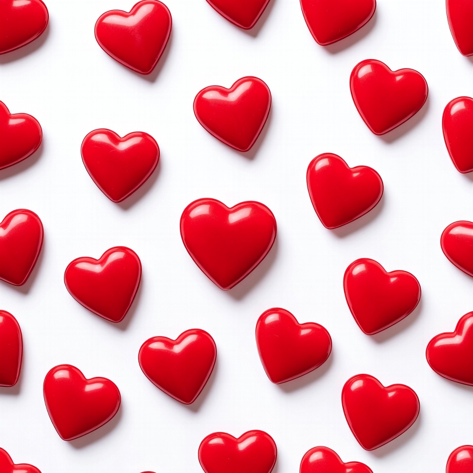 Red hearts scattered on white background Red hearts scattered on white background
