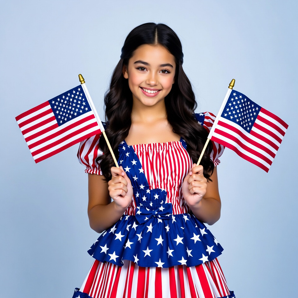 Girl holding American flags Girl holding American flags