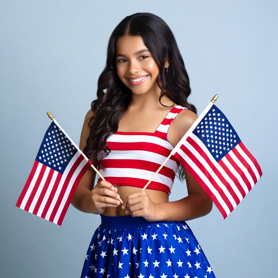 Girl holding American flags Girl holding American flags