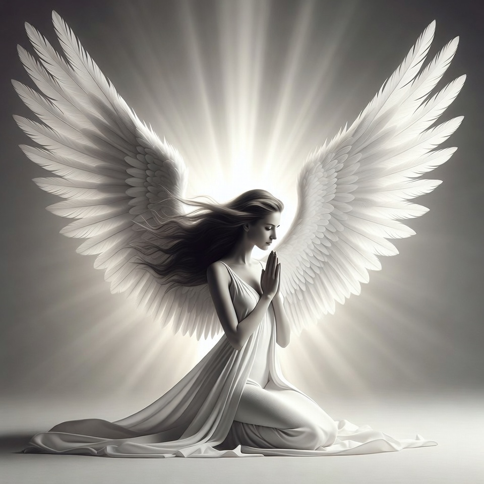 Woman angel praying with wings Woman angel praying with wings