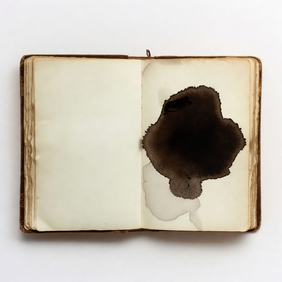 Open Antique Book with Ink Stain Open Antique Book with Ink Stain