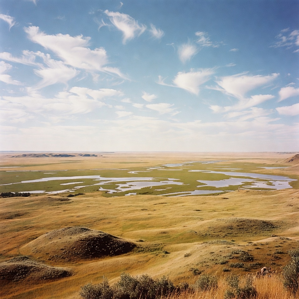 Vast wetland landscape under blue sky Vast wetland landscape under blue sky