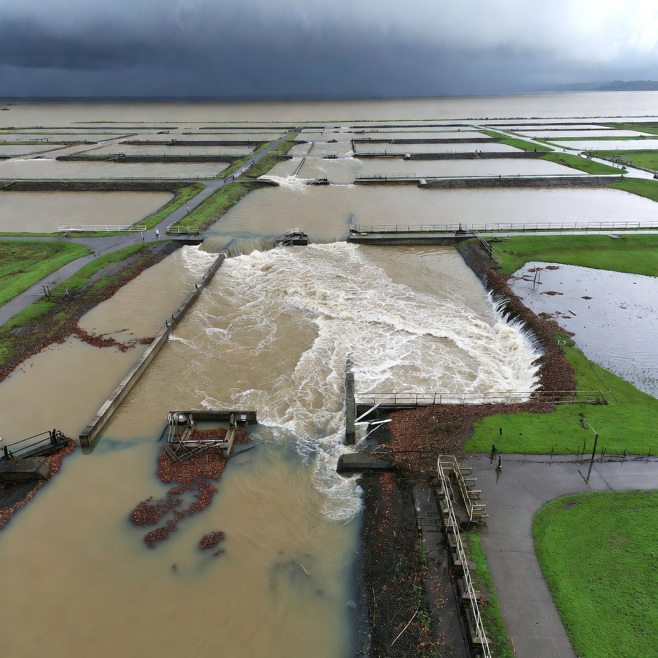 Flooded Fish Ponds Aerial View Flooded Fish Ponds Aerial View