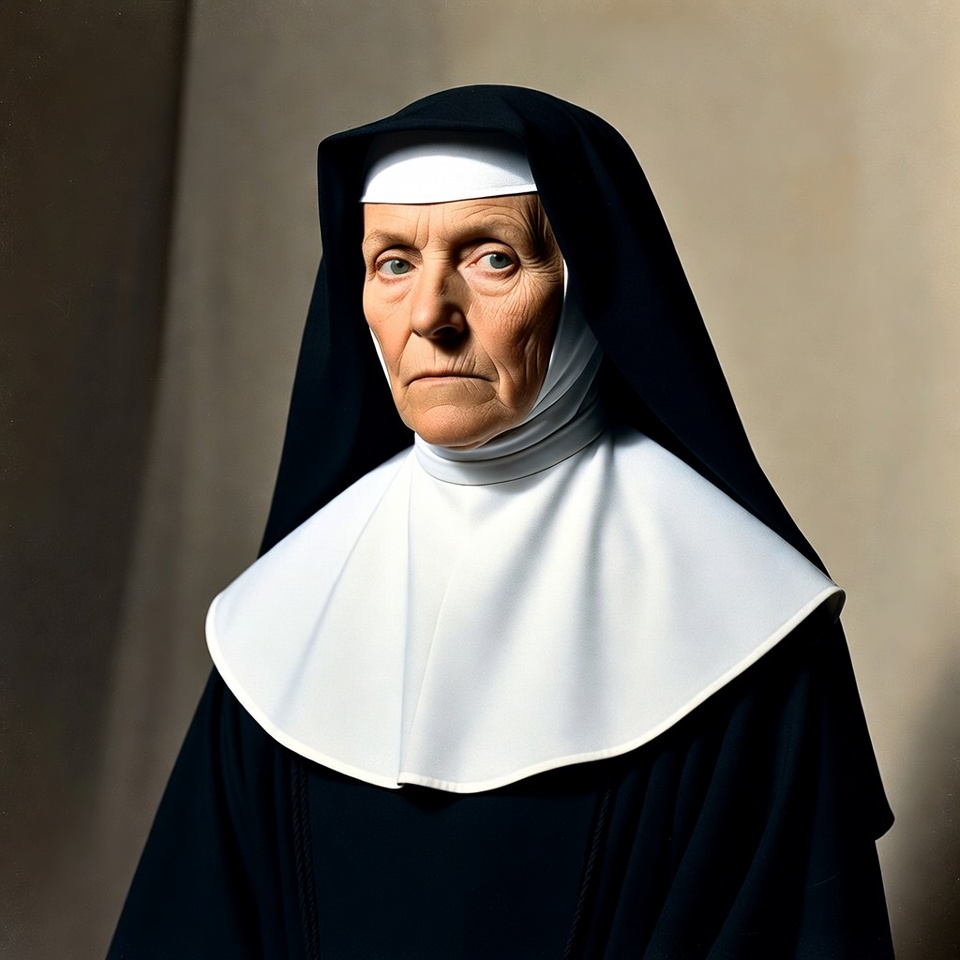 Elderly nun in black habit Elderly nun in black habit