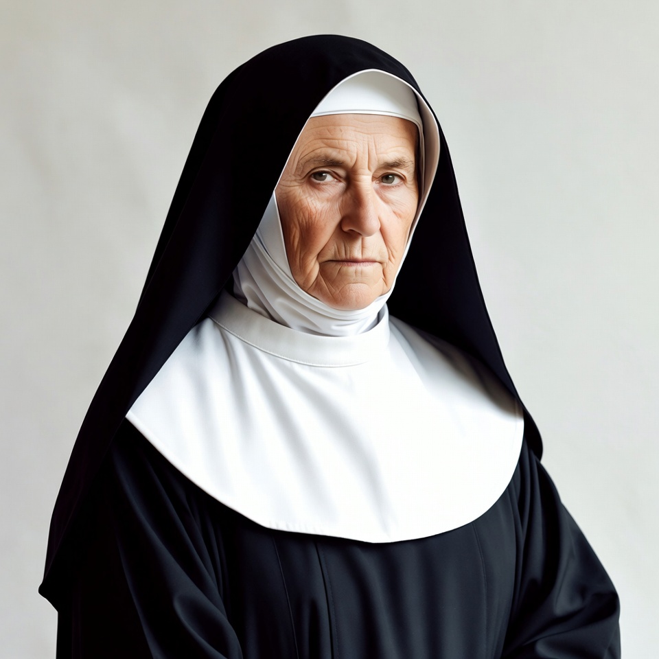 Elderly nun in black habit Elderly nun in black habit