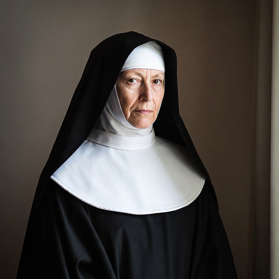 Elderly nun in traditional habit Elderly nun in traditional habit