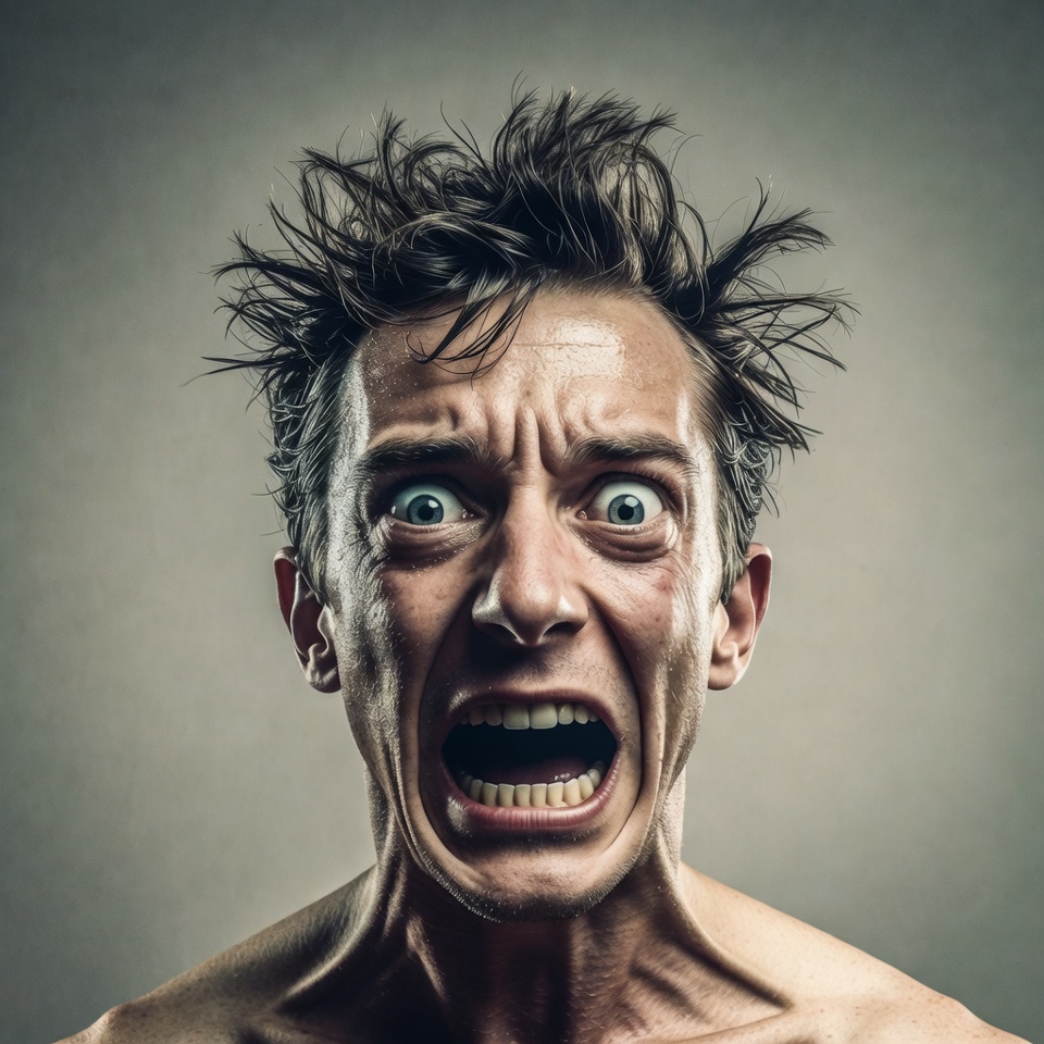 Man screaming with wild hair Man screaming with wild hair