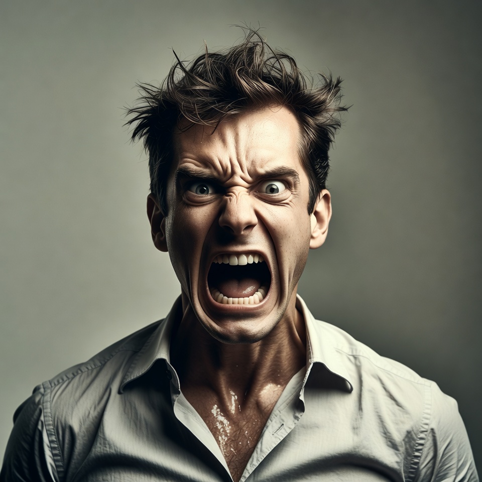 Man screaming with wild hair Man screaming with wild hair