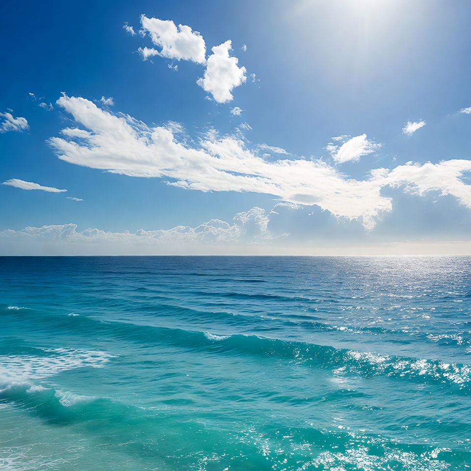 Turquoise Ocean Waves Sunny Blue Sky Turquoise Ocean Waves Sunny Blue Sky