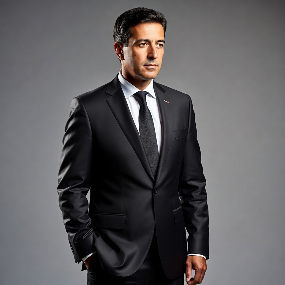 Man in black suit standing Man in black suit standing