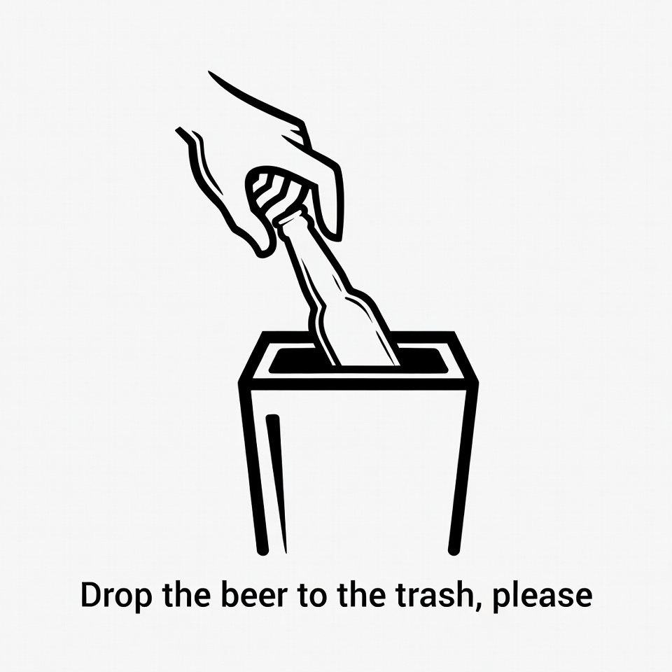 Hand dropping beer bottle in trash Hand dropping beer bottle in trash