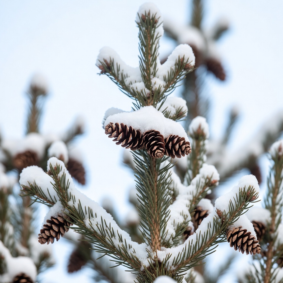 Snowy Pine Branch with Cones Snowy Pine Branch with Cones