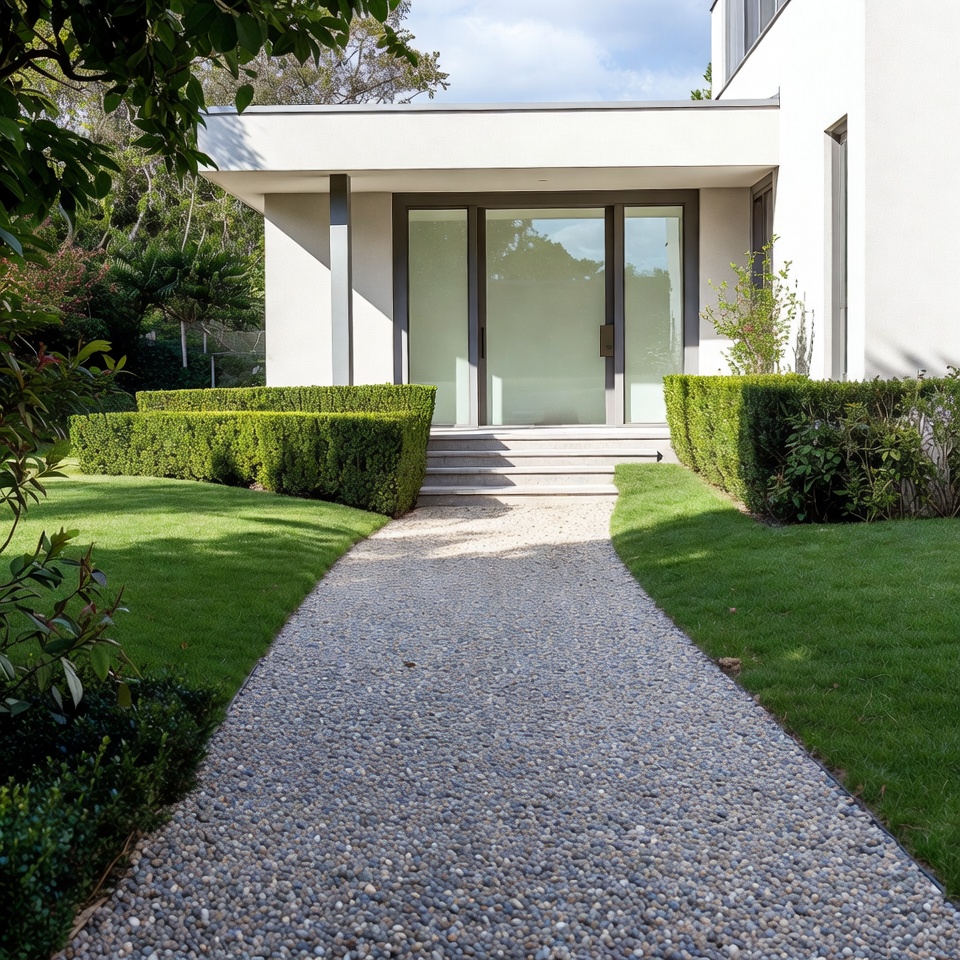 Modern White House with Gravel Path Modern White House with Gravel Path