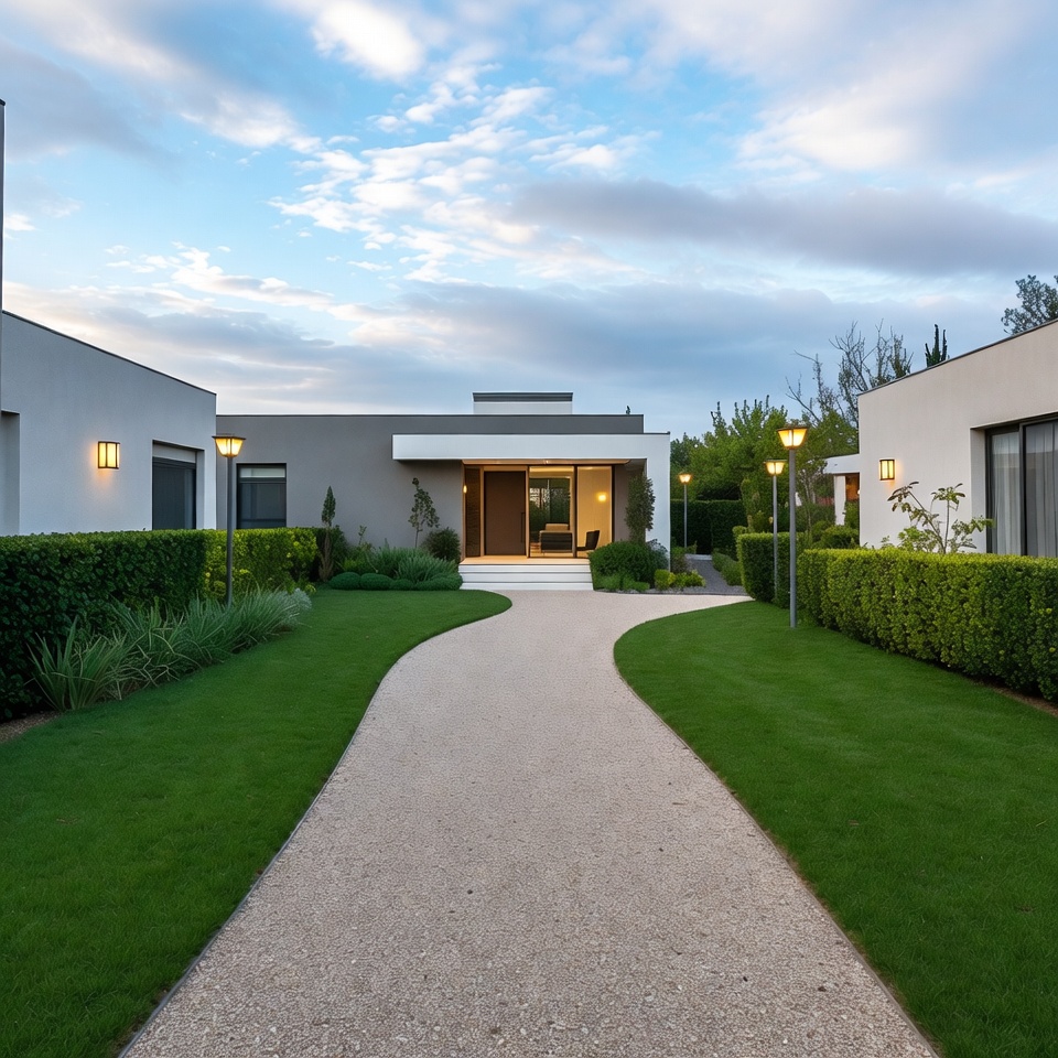Modern White House with Curved Driveway Modern White House with Curved Driveway