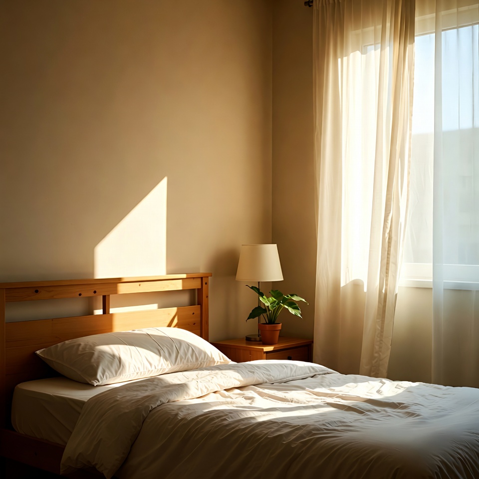 Sunlit Empty Bedroom with Bed Sunlit Empty Bedroom with Bed