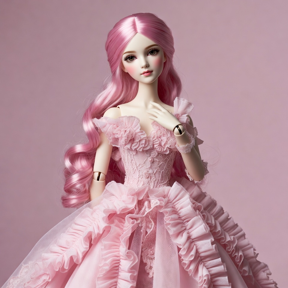 Pink-haired BJD doll in frilly gown Pink-haired BJD doll in frilly gown