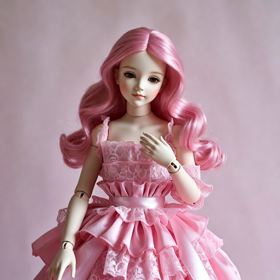 Pink-haired ball-jointed doll in lace dress Pink-haired ball-jointed doll in lace dress