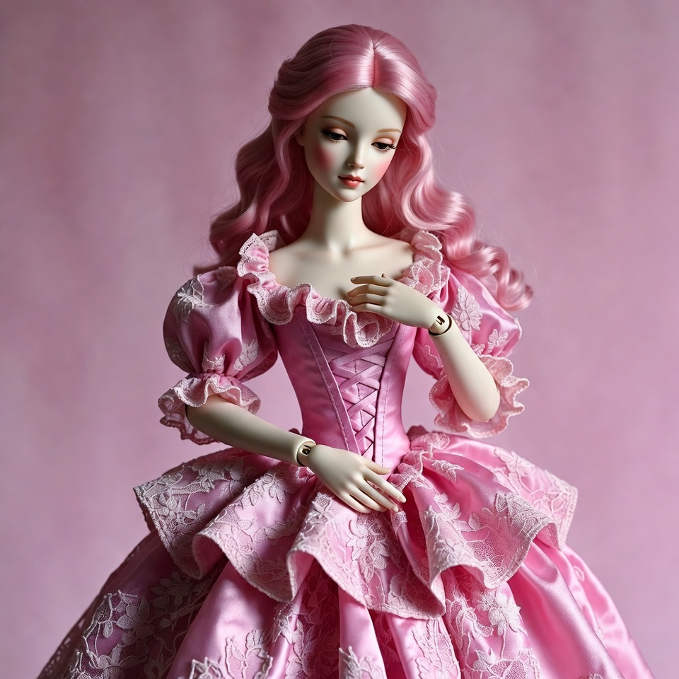 Pink-haired doll in frilly gown Pink-haired doll in frilly gown