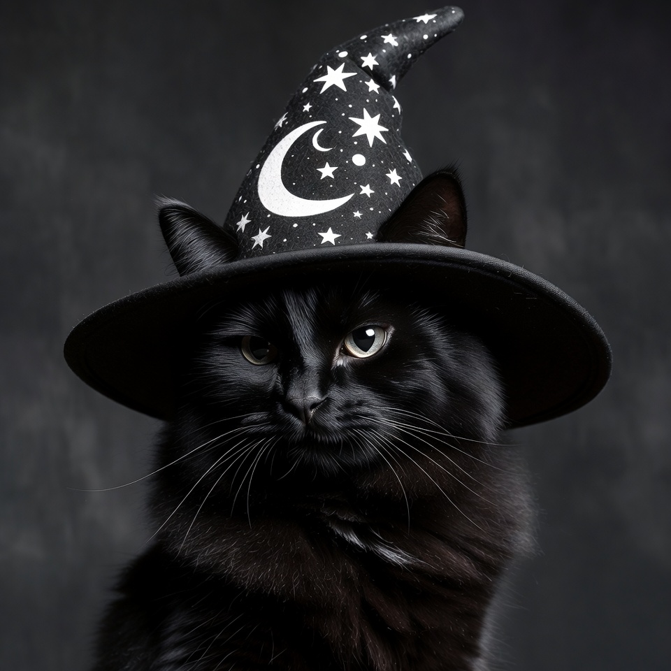 Black cat wearing witch hat Black cat wearing witch hat