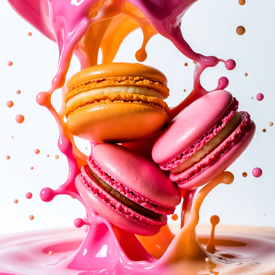 Colorful Macarons Splashing Paint Colorful Macarons Splashing Paint