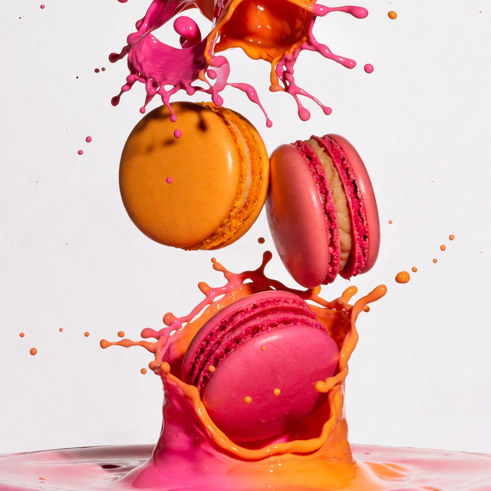 Colorful Macarons in Pink Orange Splashes Colorful Macarons in Pink Orange Splashes