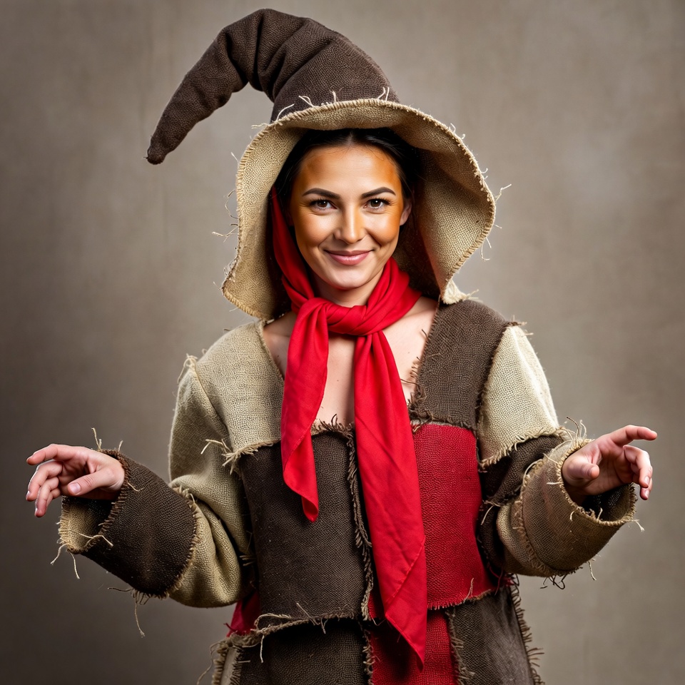 Woman in Scarecrow Costume with Witch Hat Woman in Scarecrow Costume with Witch Hat