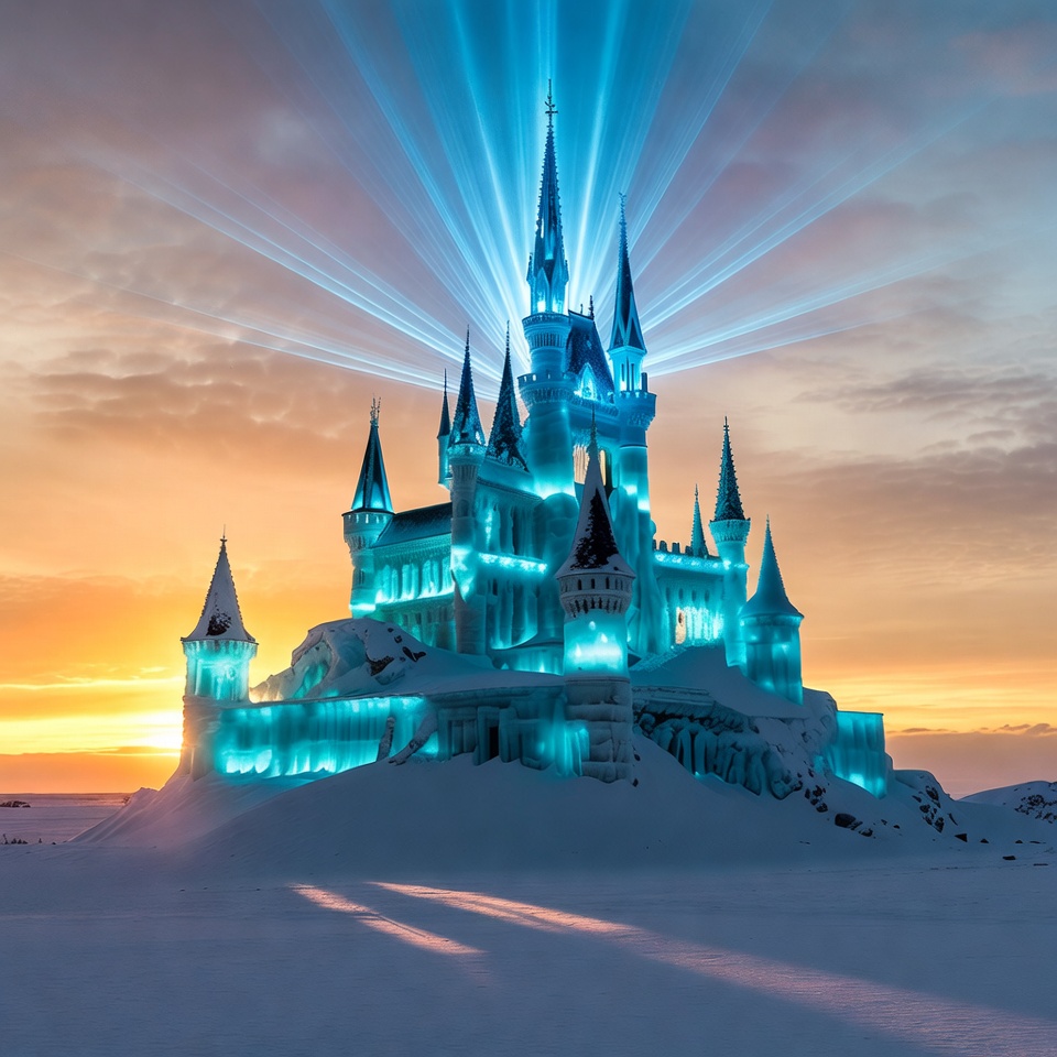 Ice Castle Glowing Blue at Sunset Ice Castle Glowing Blue at Sunset