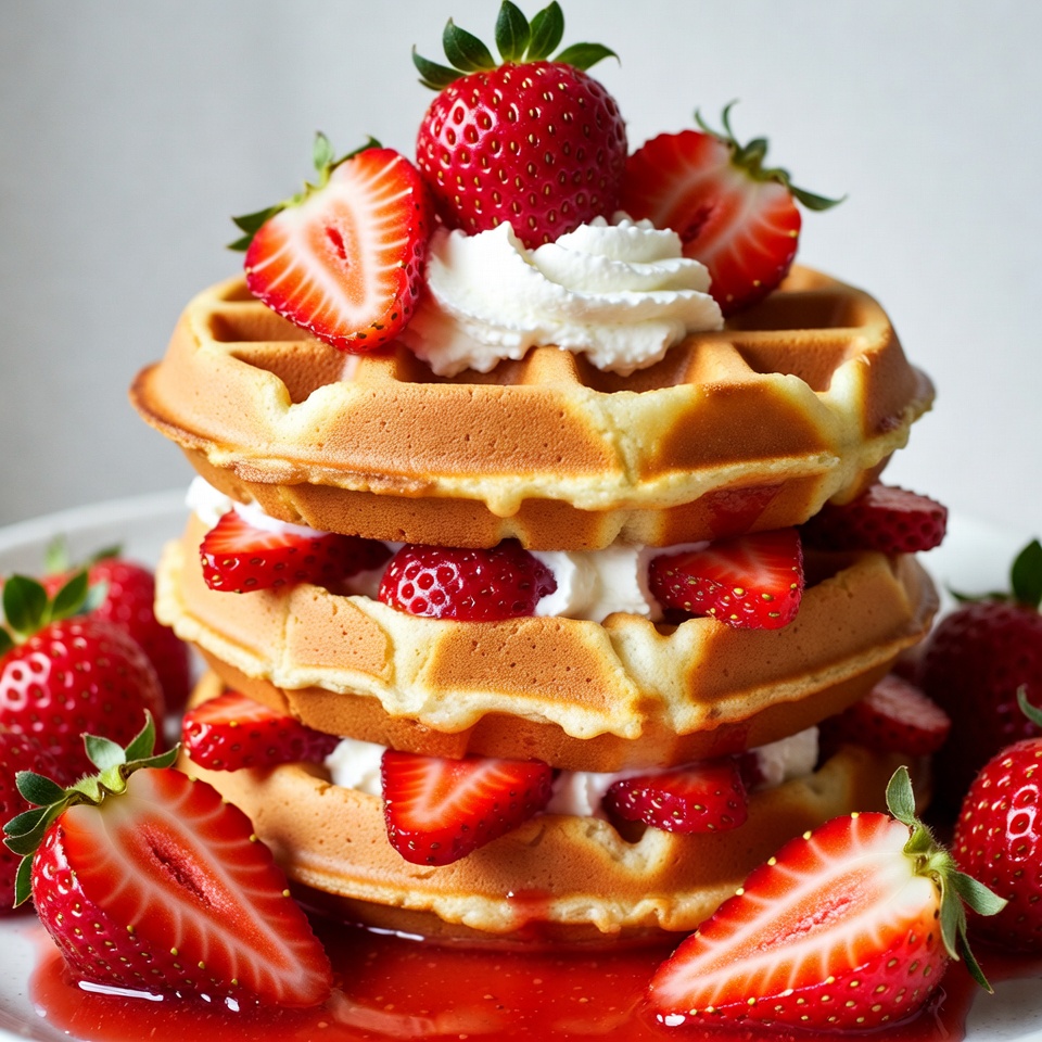 Strawberry Waffle Stack with Whipped Cream Strawberry Waffle Stack with Whipped Cream