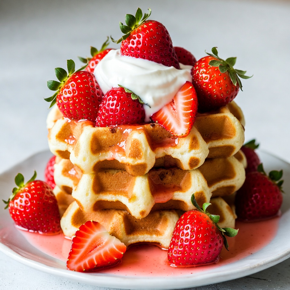 Waffles with Strawberries and Whipped Cream Waffles with Strawberries and Whipped Cream
